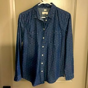 Jean button down with heart polka dots